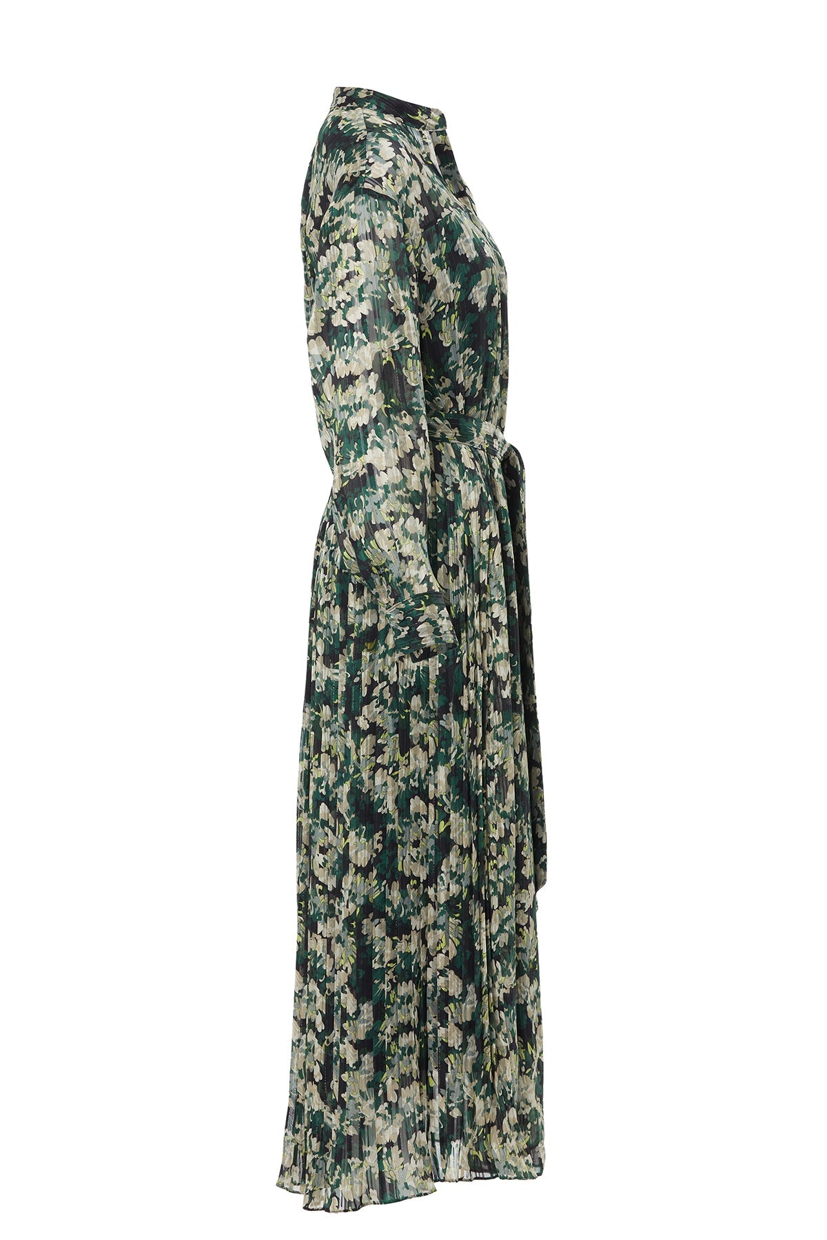 Printed Pleated Lined Long Dress