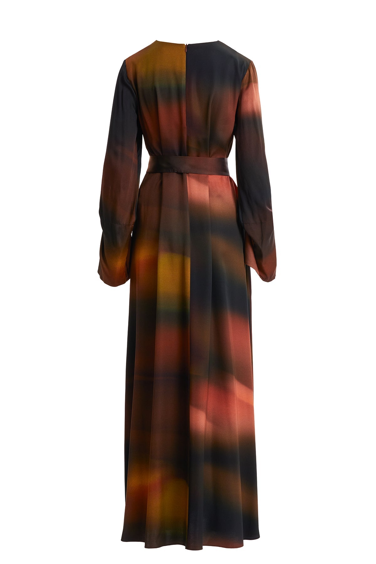 Printed Belted Button-Detail Long Dress