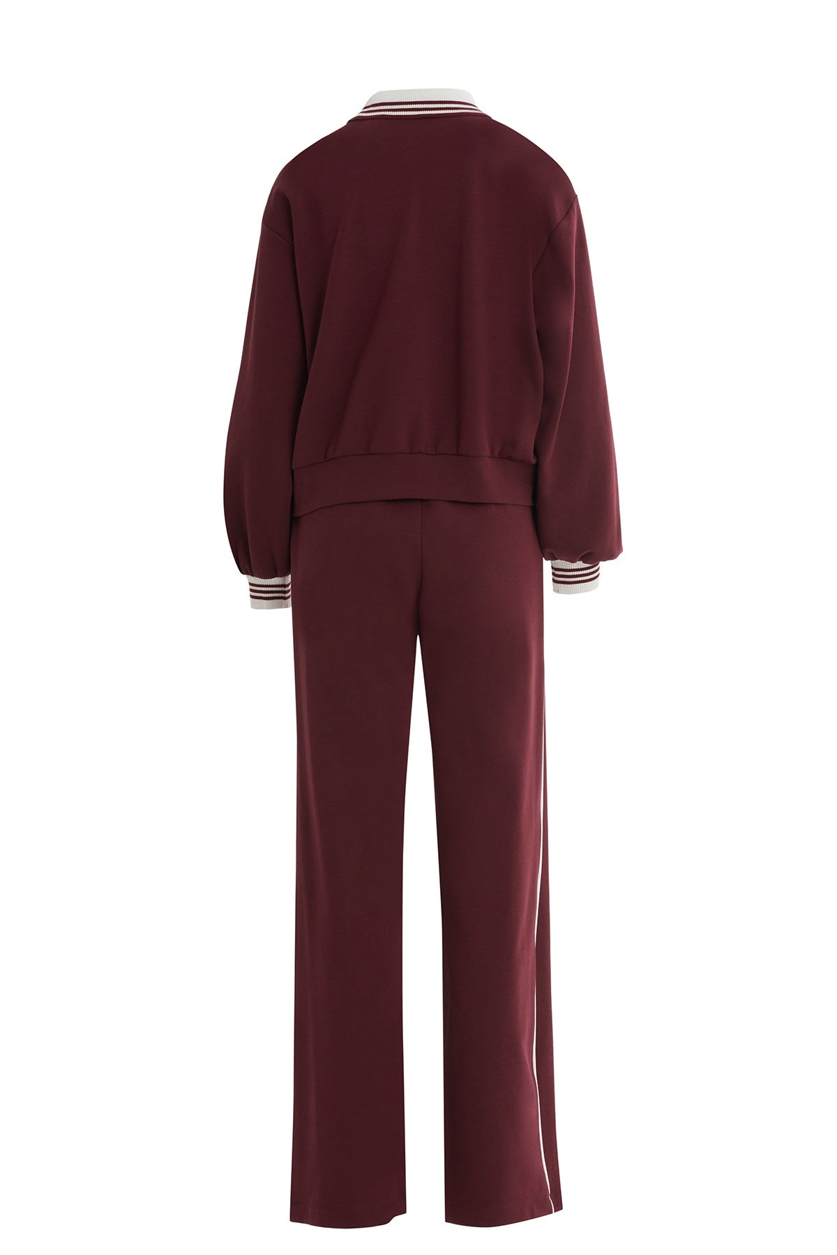 Burgundy Knitted-Collar Tracksuit Set