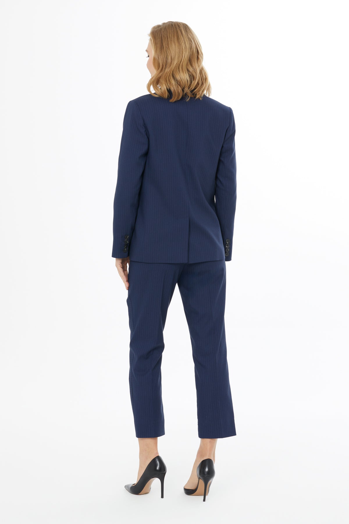 Navy Jacket and Carrot Pants Suit