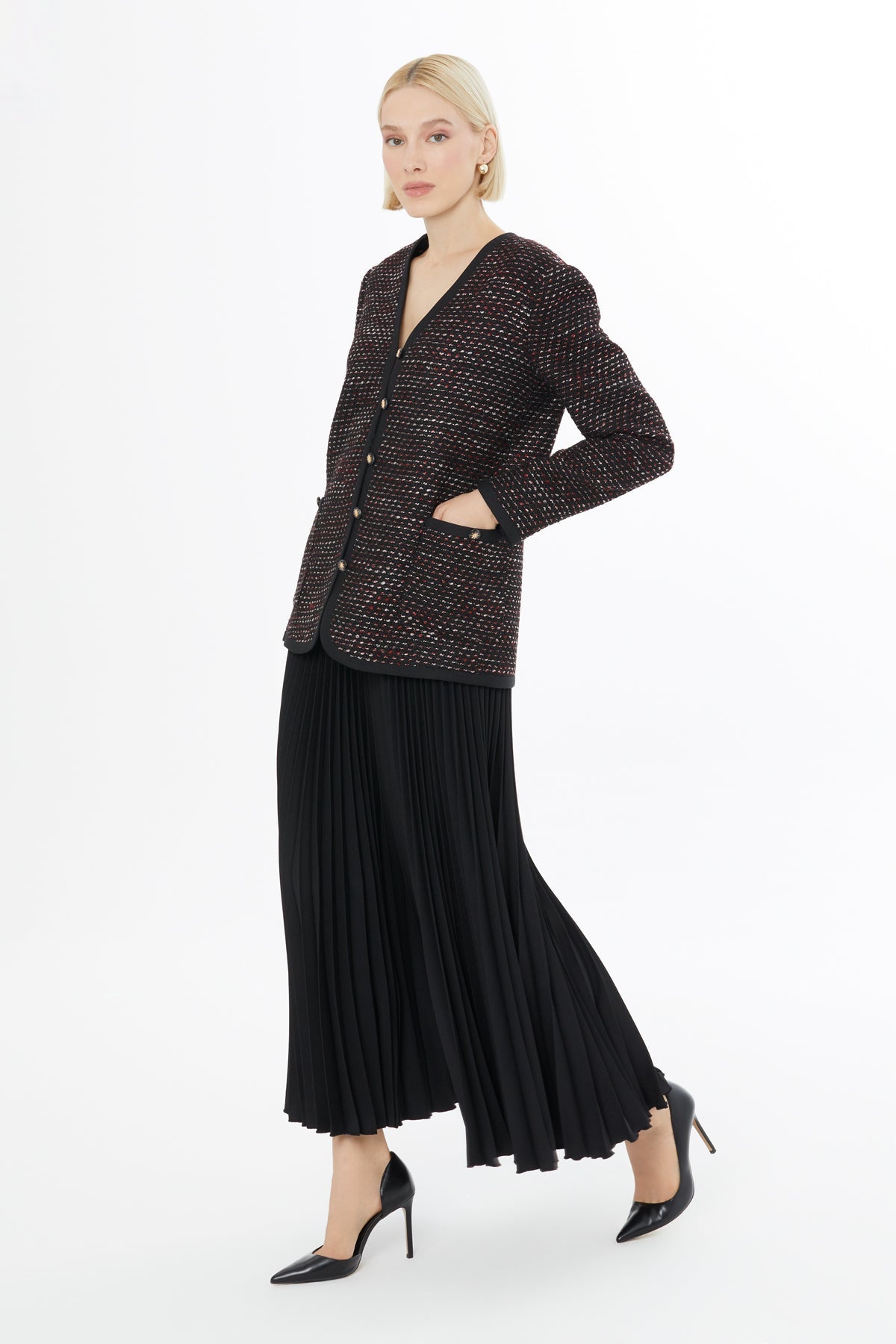 Black Jacket with Pleated Skirt
