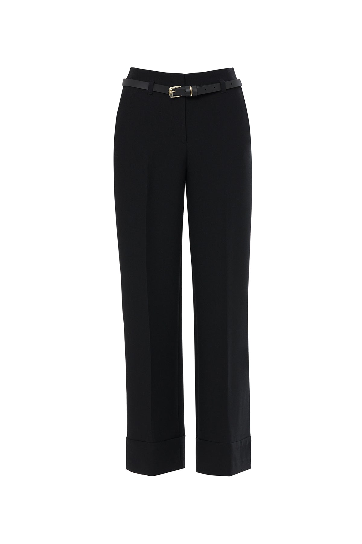 Black Double-Leg Belted Trousers