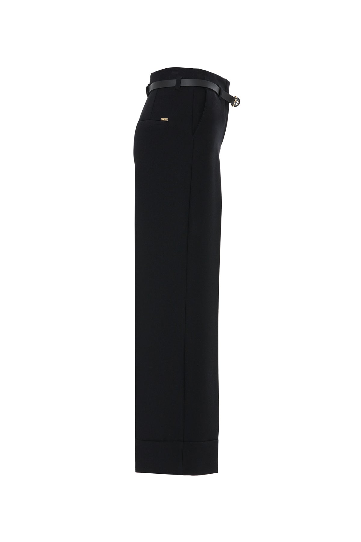 Black Double-Leg Belted Trousers