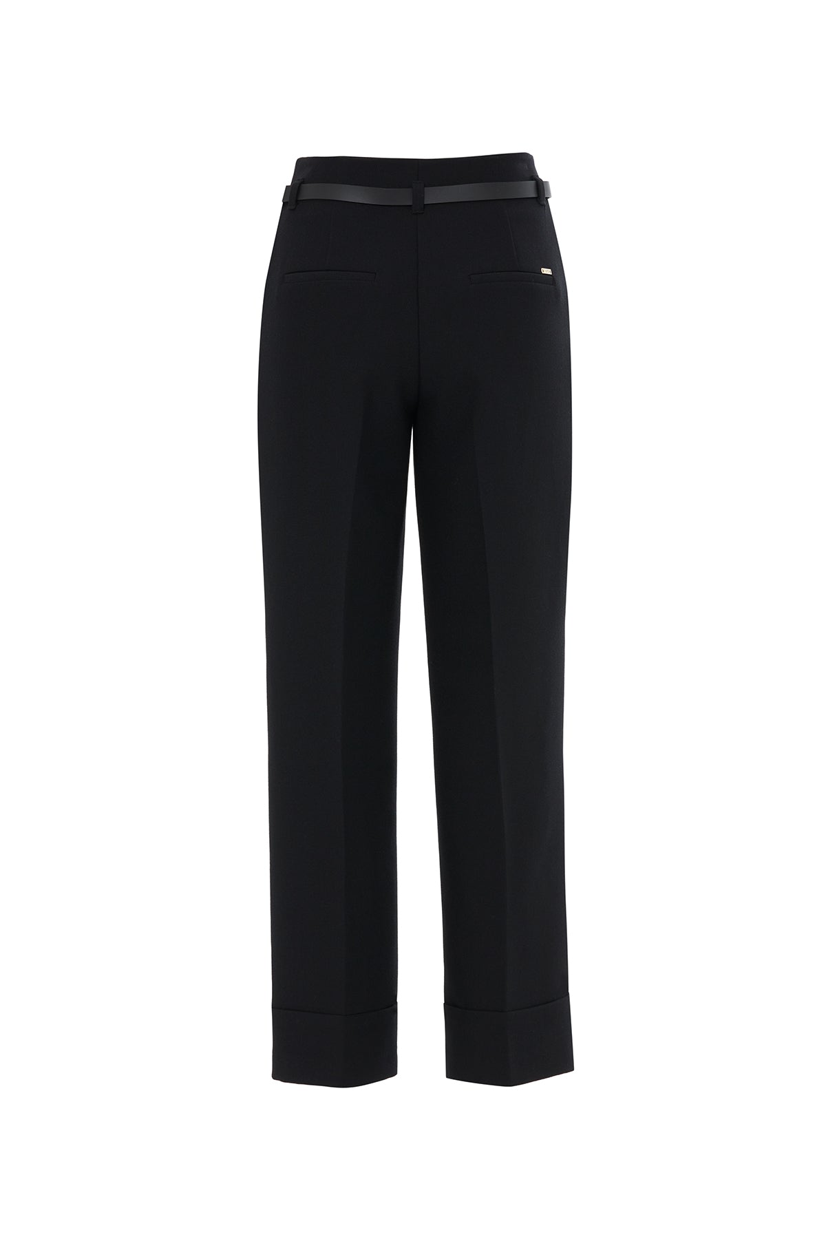 Black Double-Leg Belted Trousers