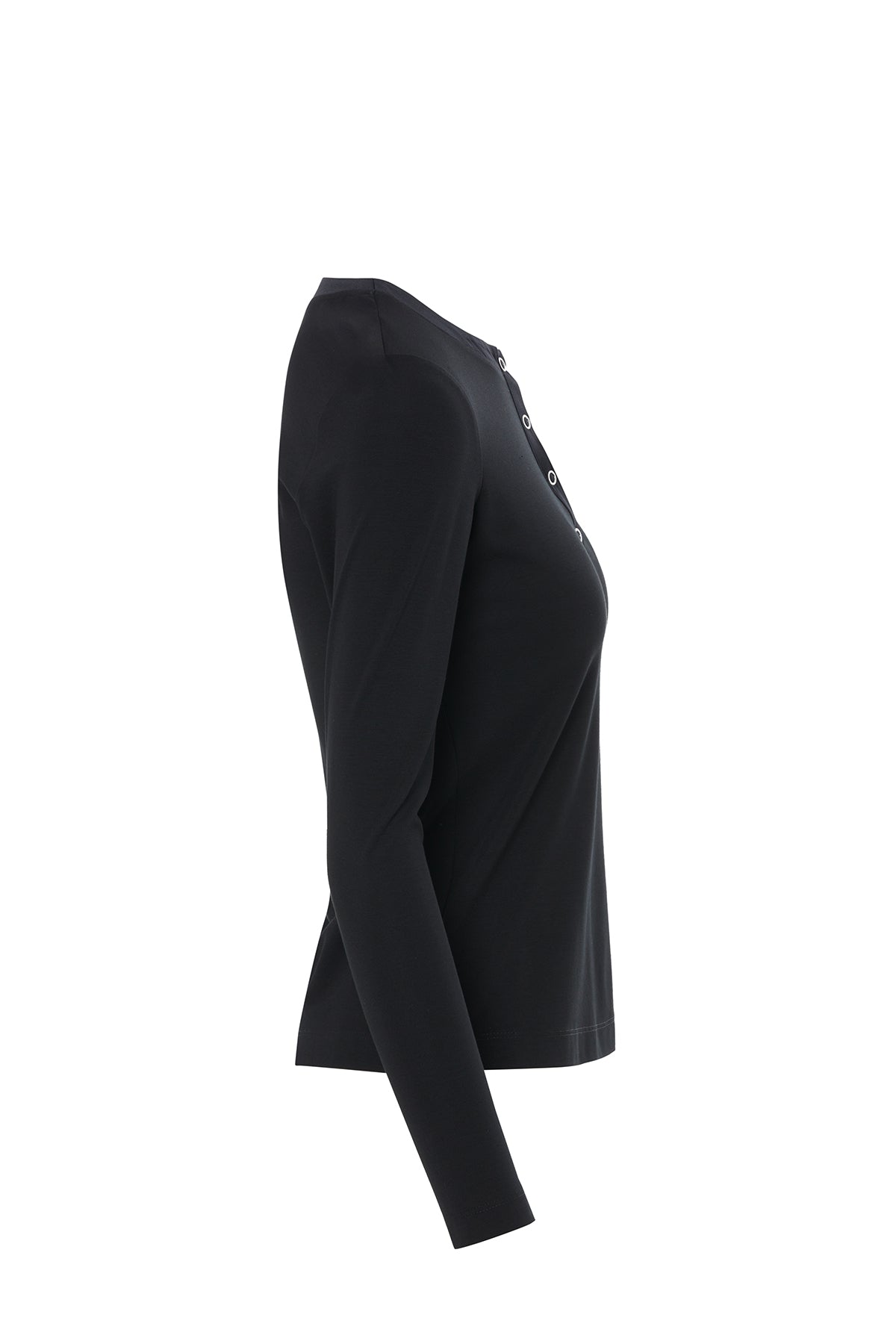 Black Front Snap-Button Blouse