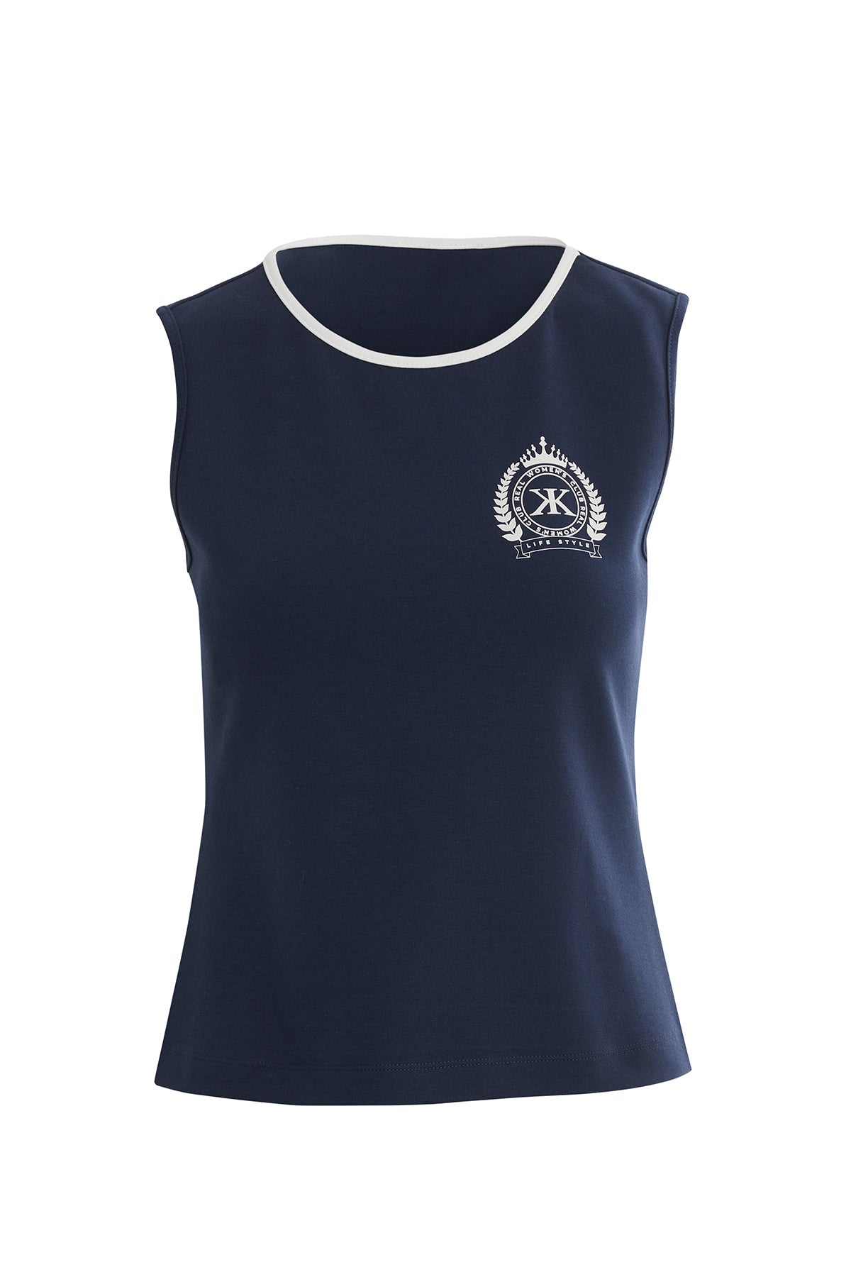 Navy Sleeveless Crew-Neck Blouse