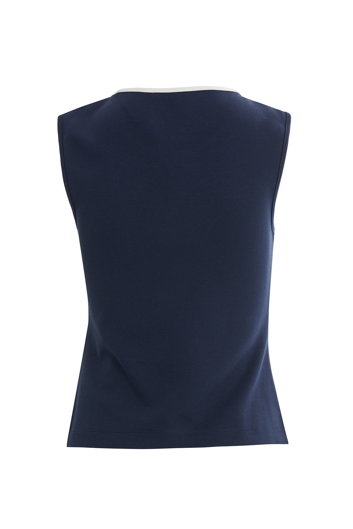 Navy Sleeveless Crew-Neck Blouse