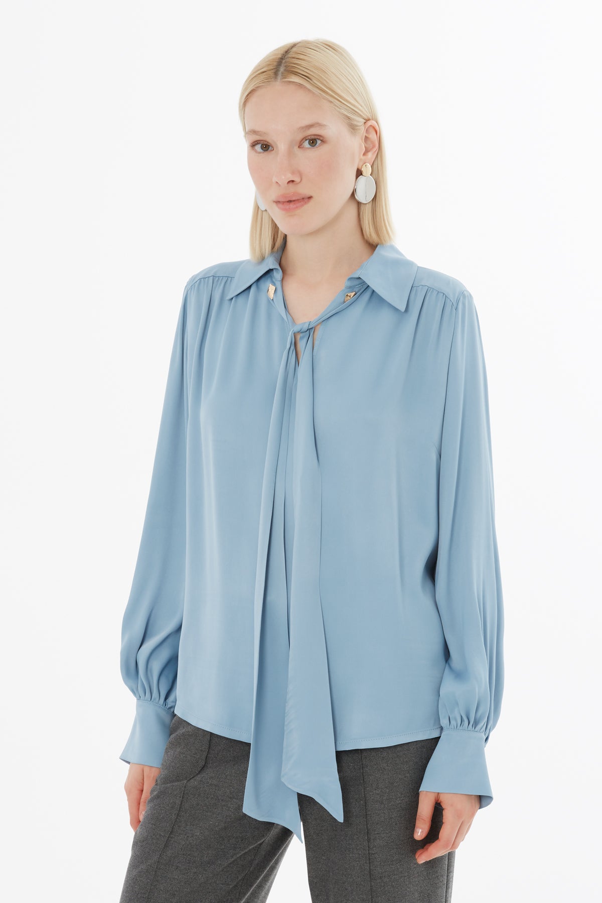 V-Neck Shirt with Scarf Detail N