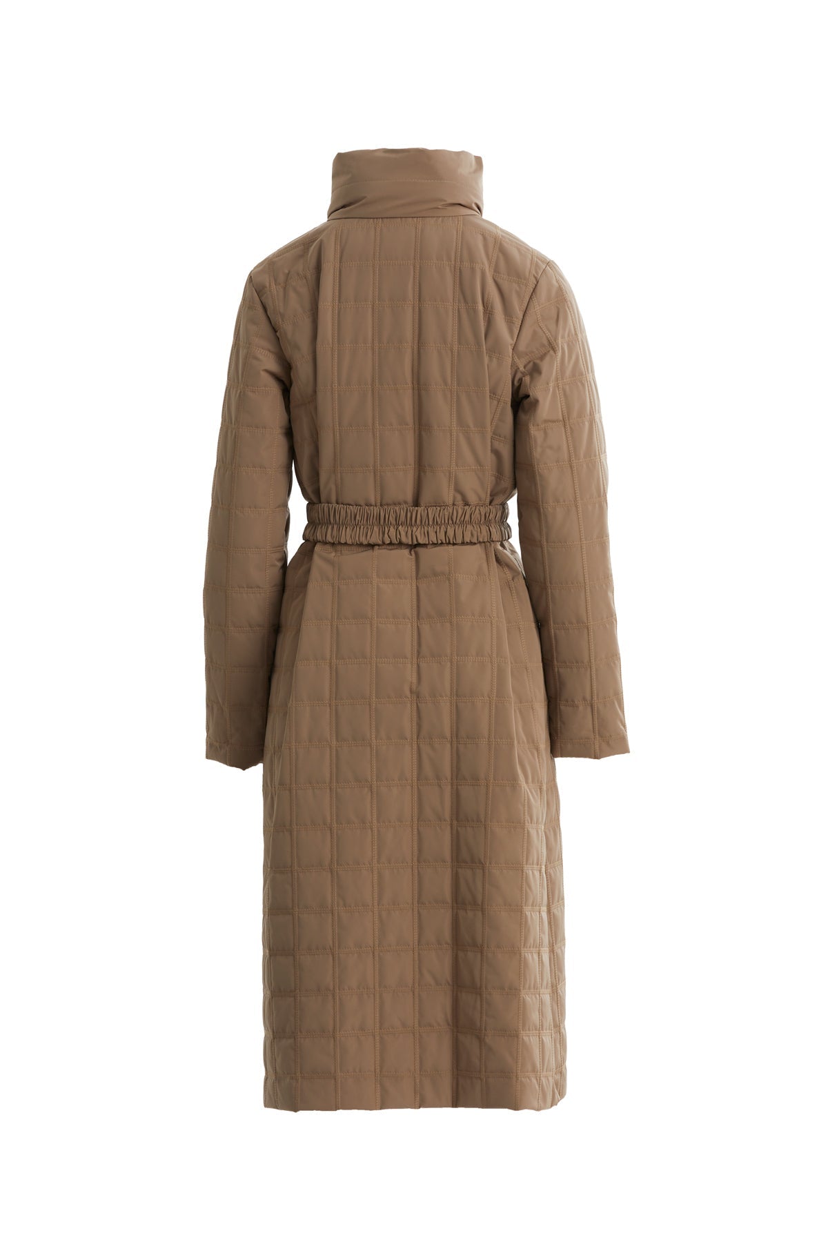 Beige Quilted Belted Buckle Coat