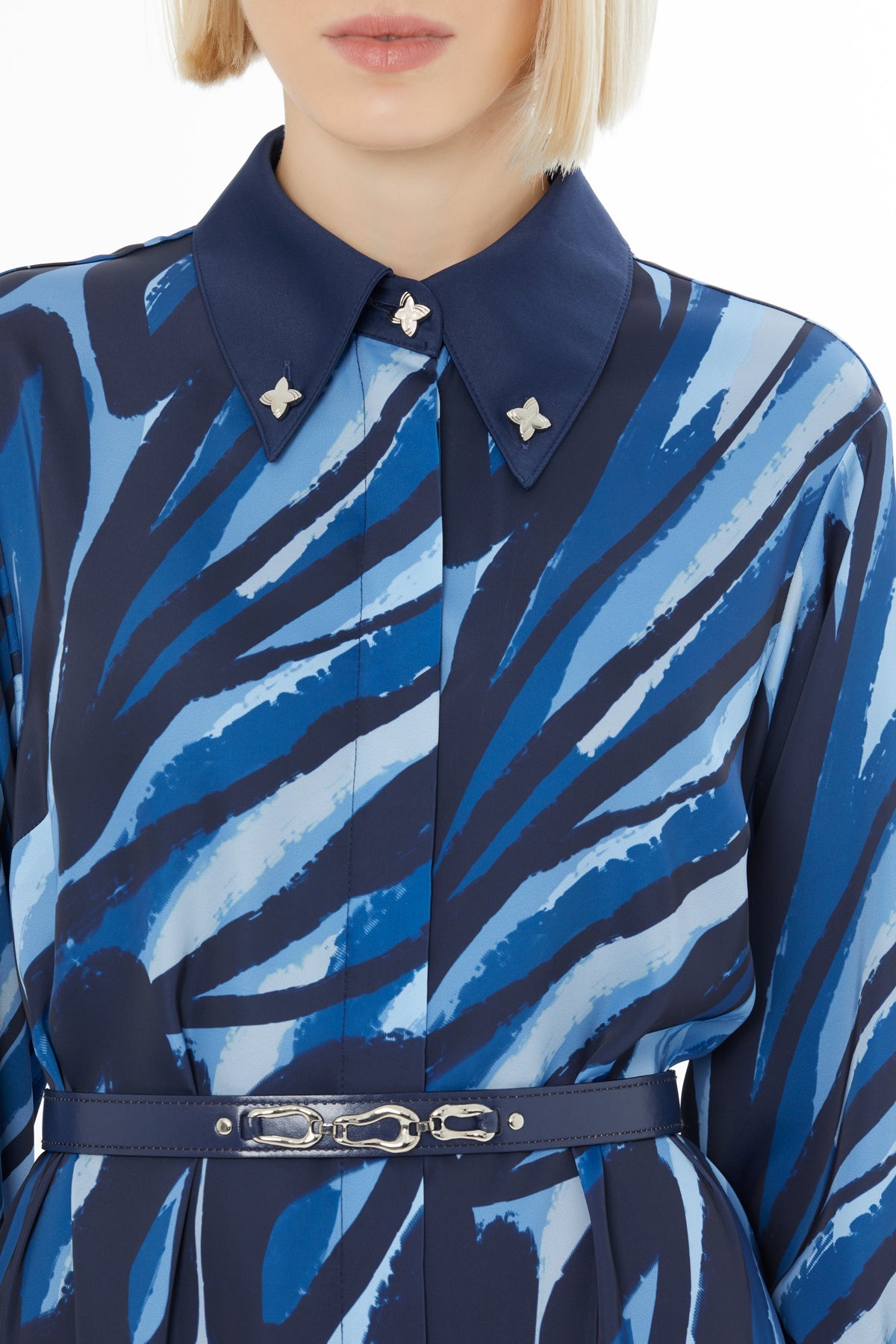 Printed Midi Dress with Shirt Collar