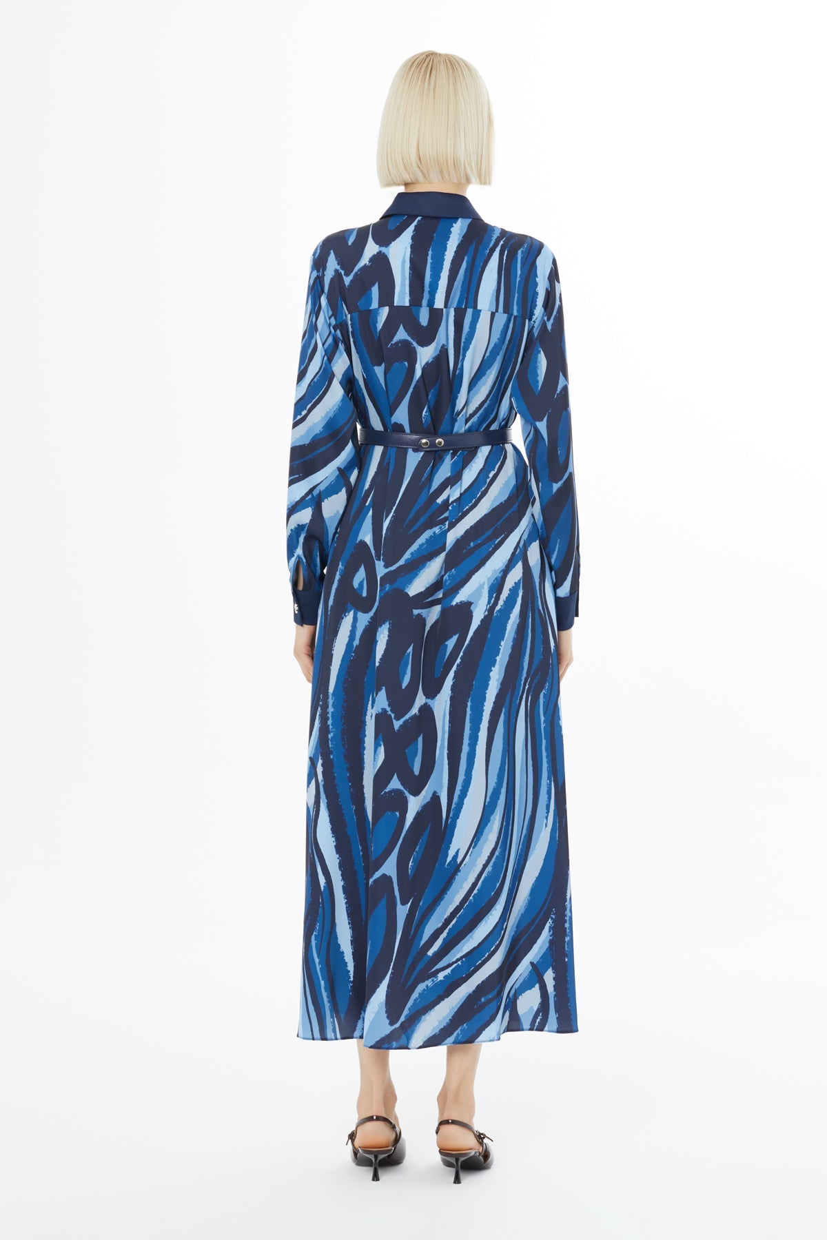 Printed Midi Dress with Shirt Collar