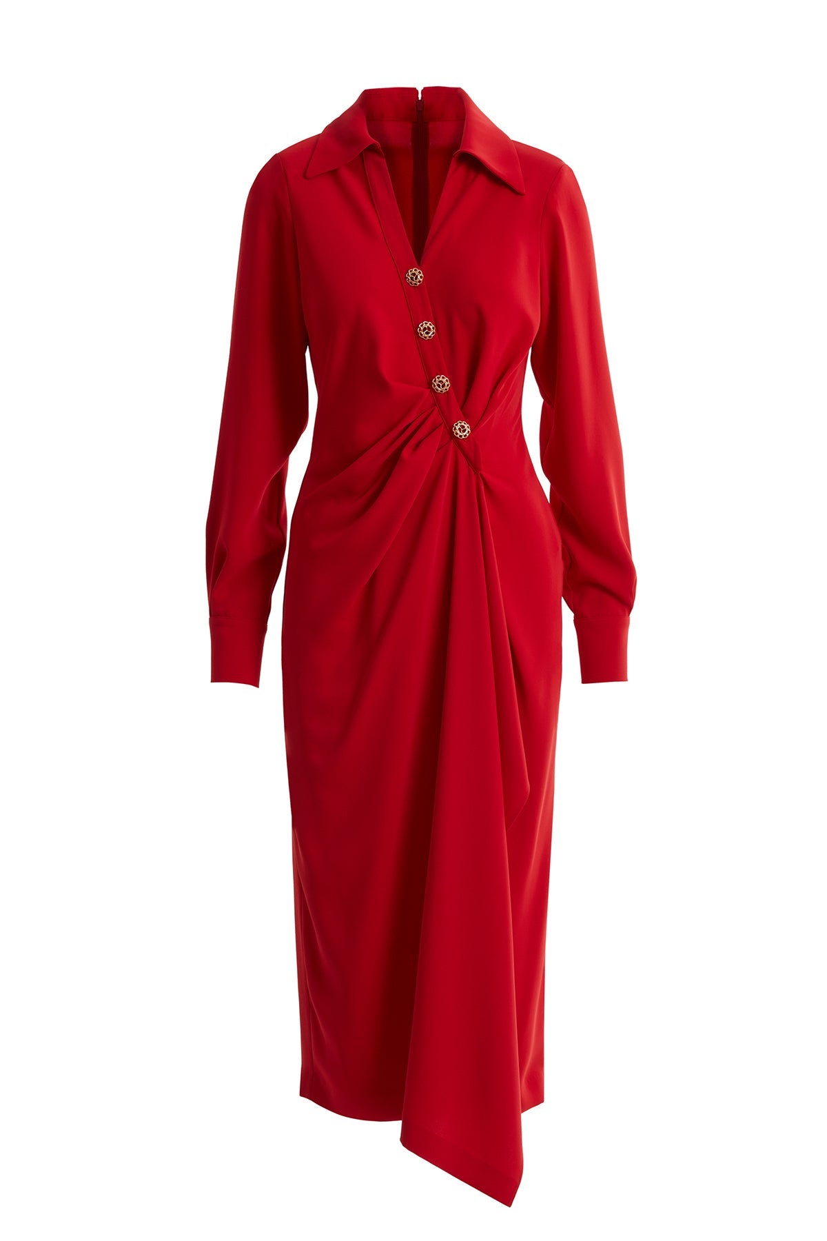 Burgundy Button-Front Midi Dress