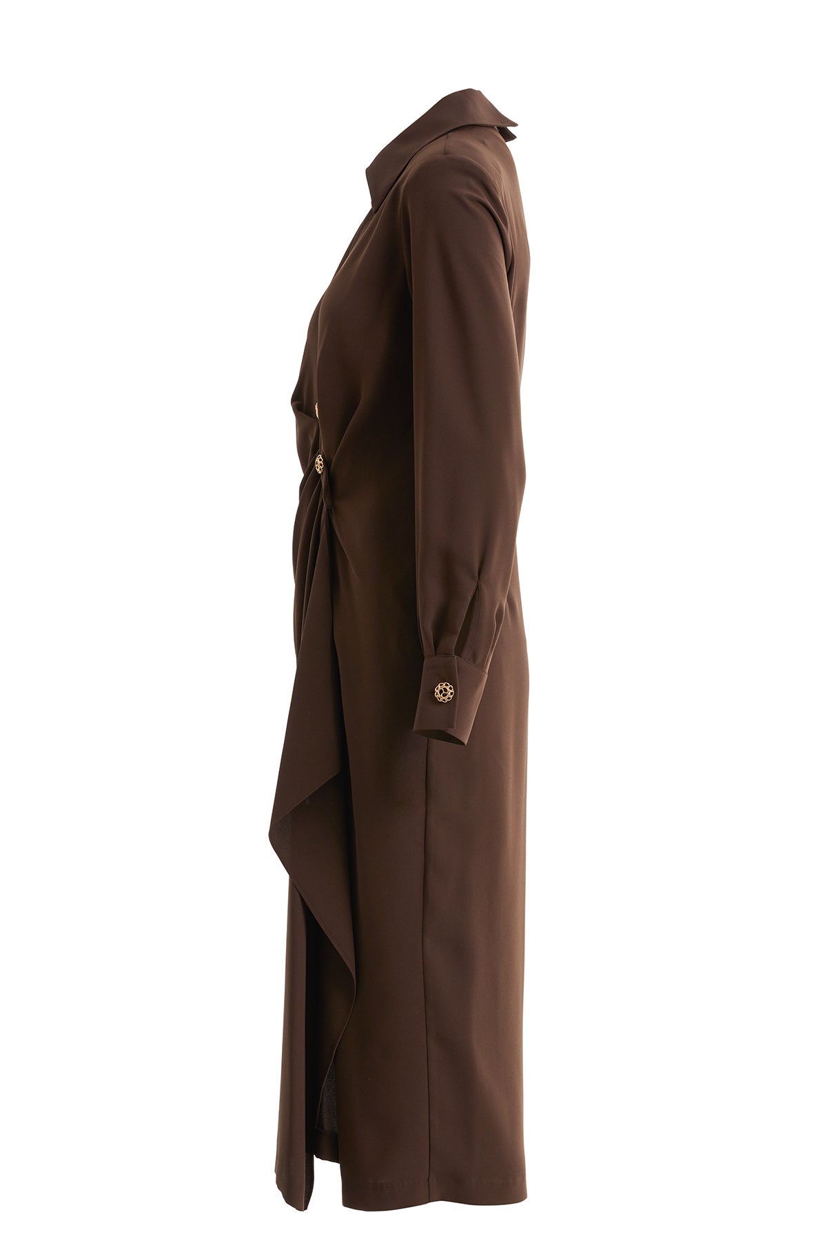 Brown Button-Front Midi Dress