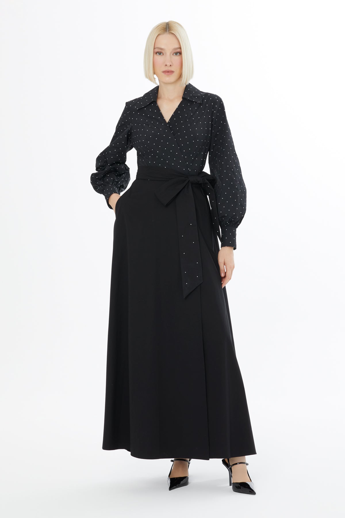Balloon Sleeve Black Long Dress