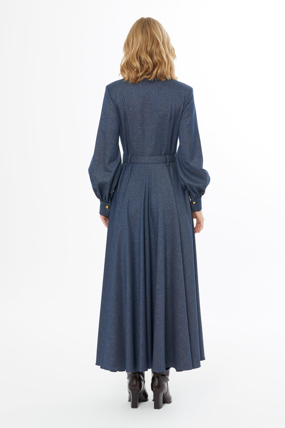 Navy Button-Fastening Long Dress