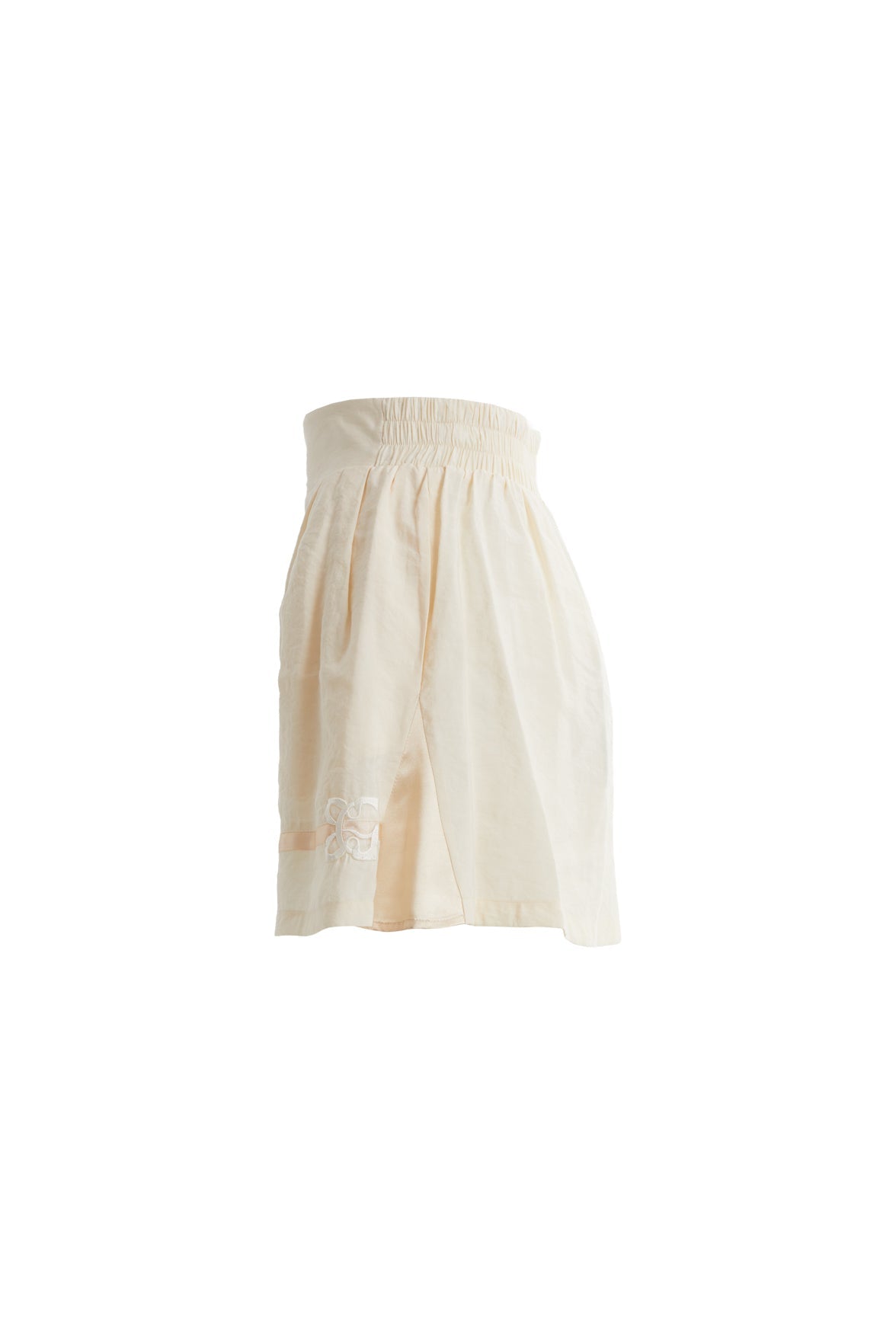 Ecru Satin-Trim Embroidered Shorts