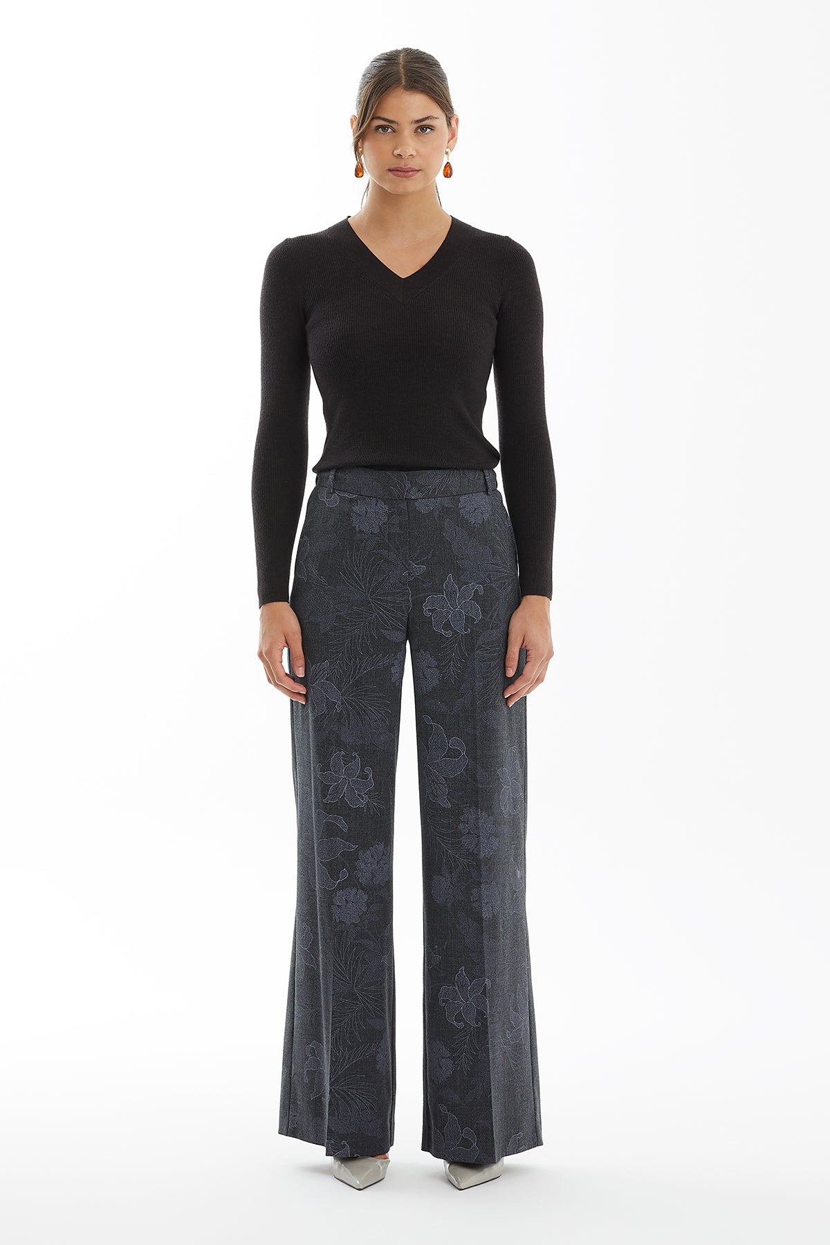 Grey Patterned Logo-Hardware Trousers