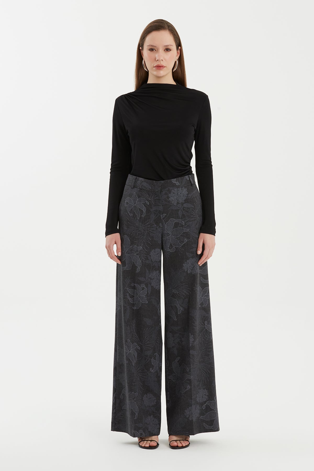Grey Patterned Logo-Hardware Trousers