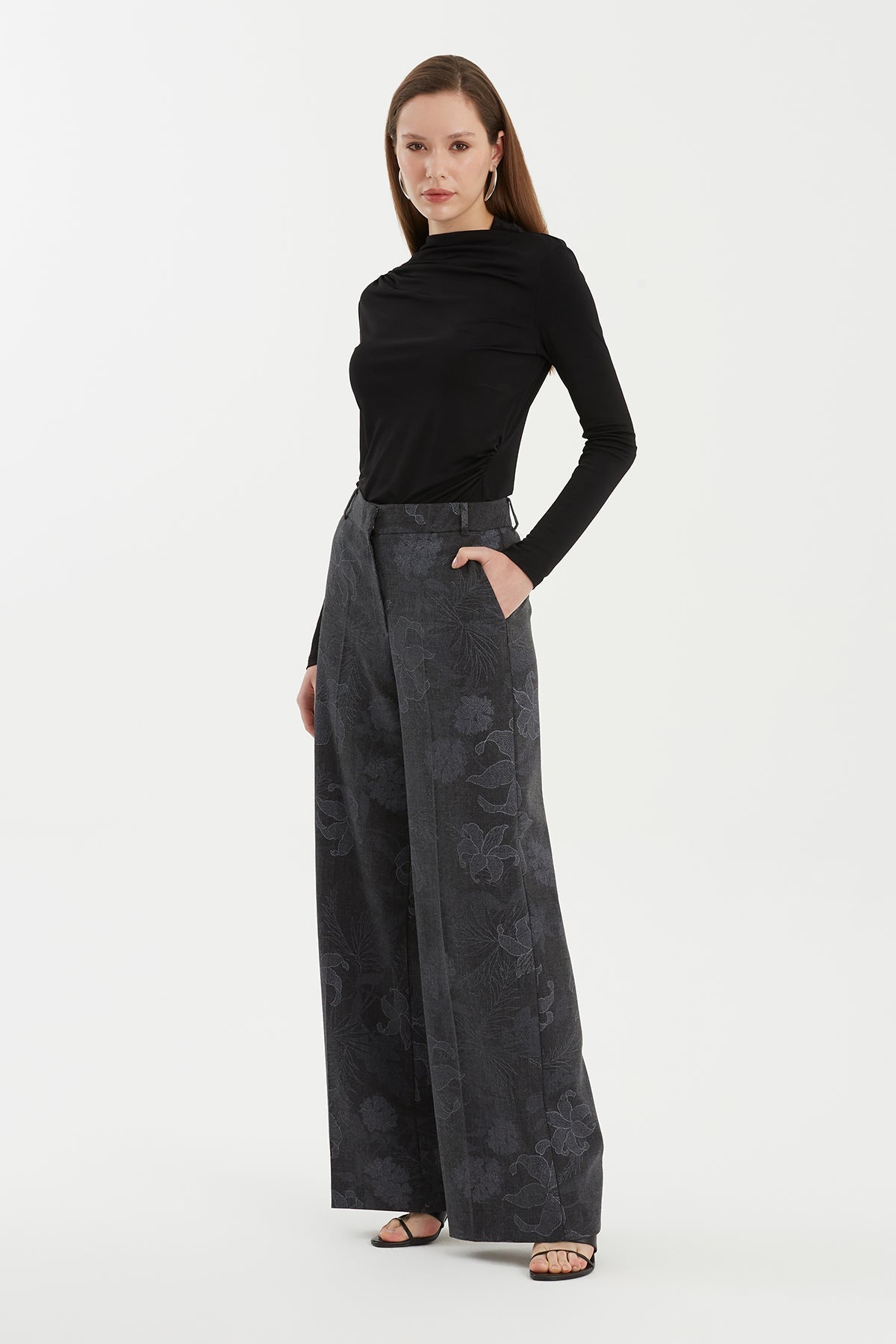 Grey Patterned Logo-Hardware Trousers