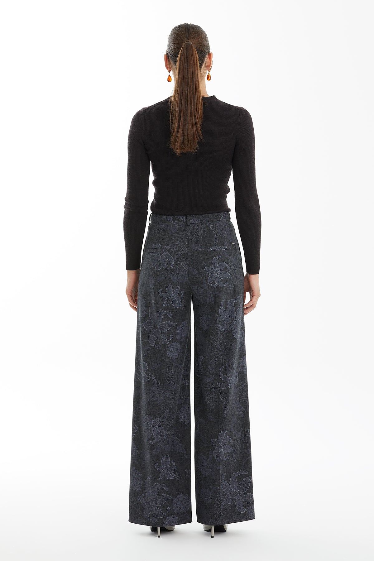 Grey Patterned Logo-Hardware Trousers