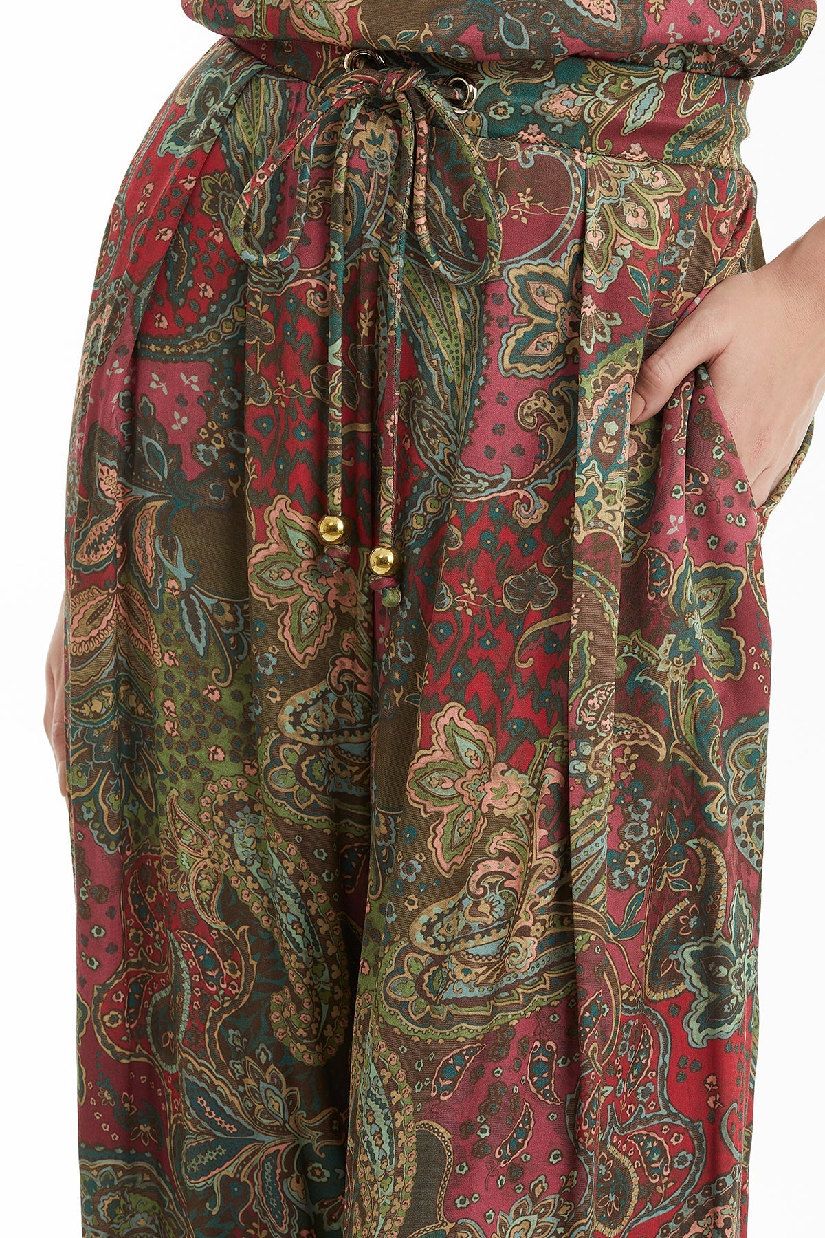 Ruched Eyelet Wide-Leg Trousers
