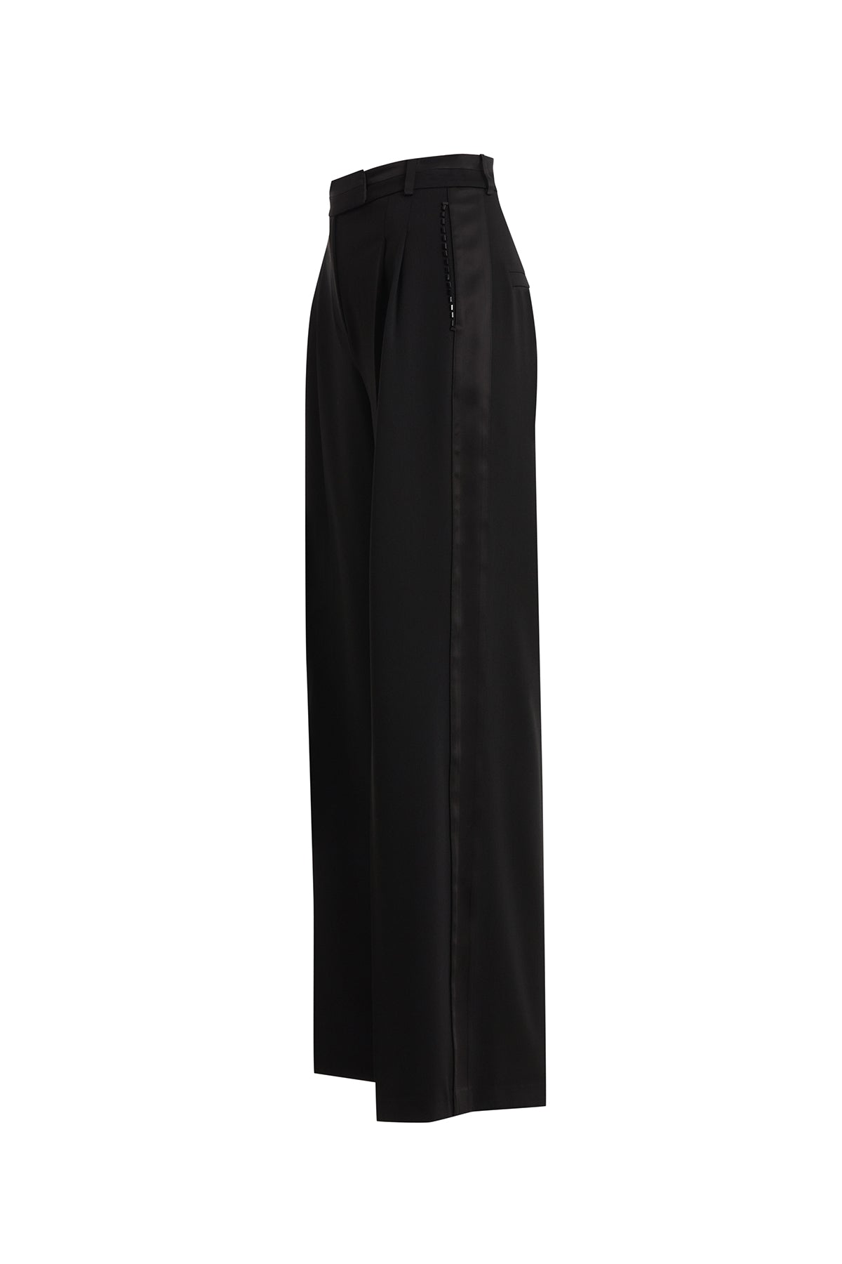 Black Embroidered Pleated Wide-Leg Trousers