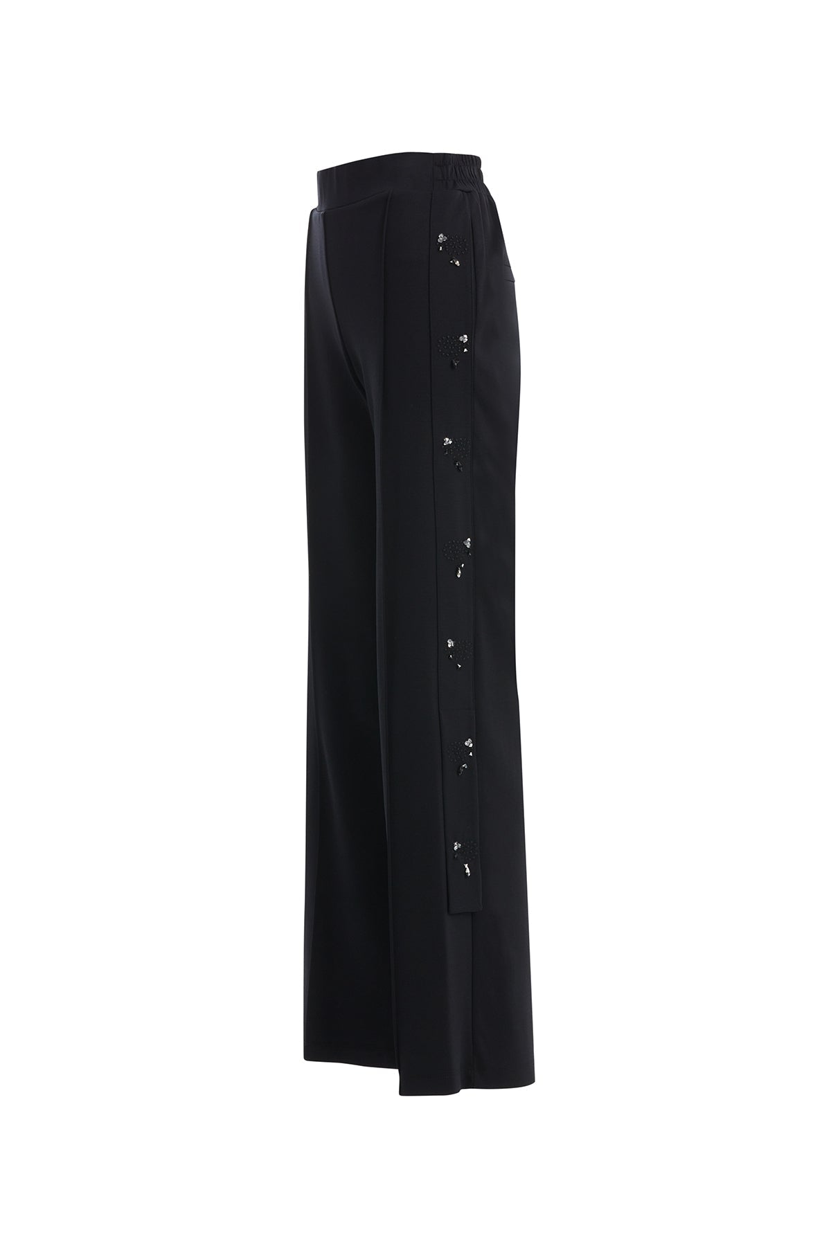 Black Textured Embroidered Trousers
