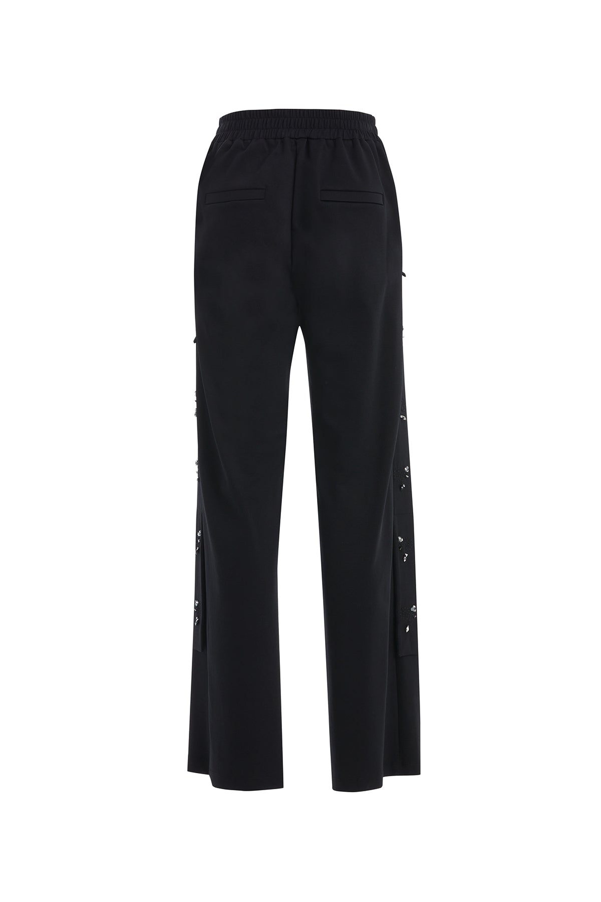 Black Textured Embroidered Trousers