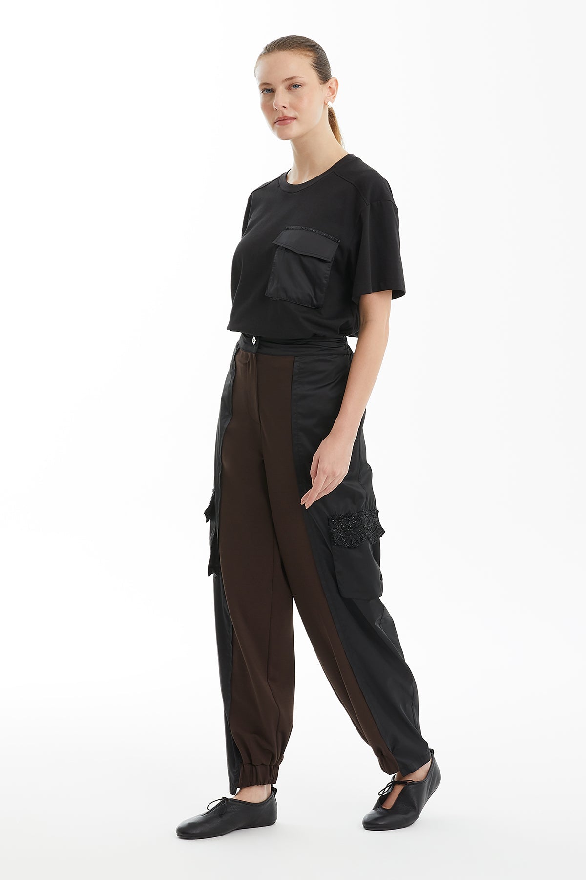Brown Contrast Technical Fabric Trousers