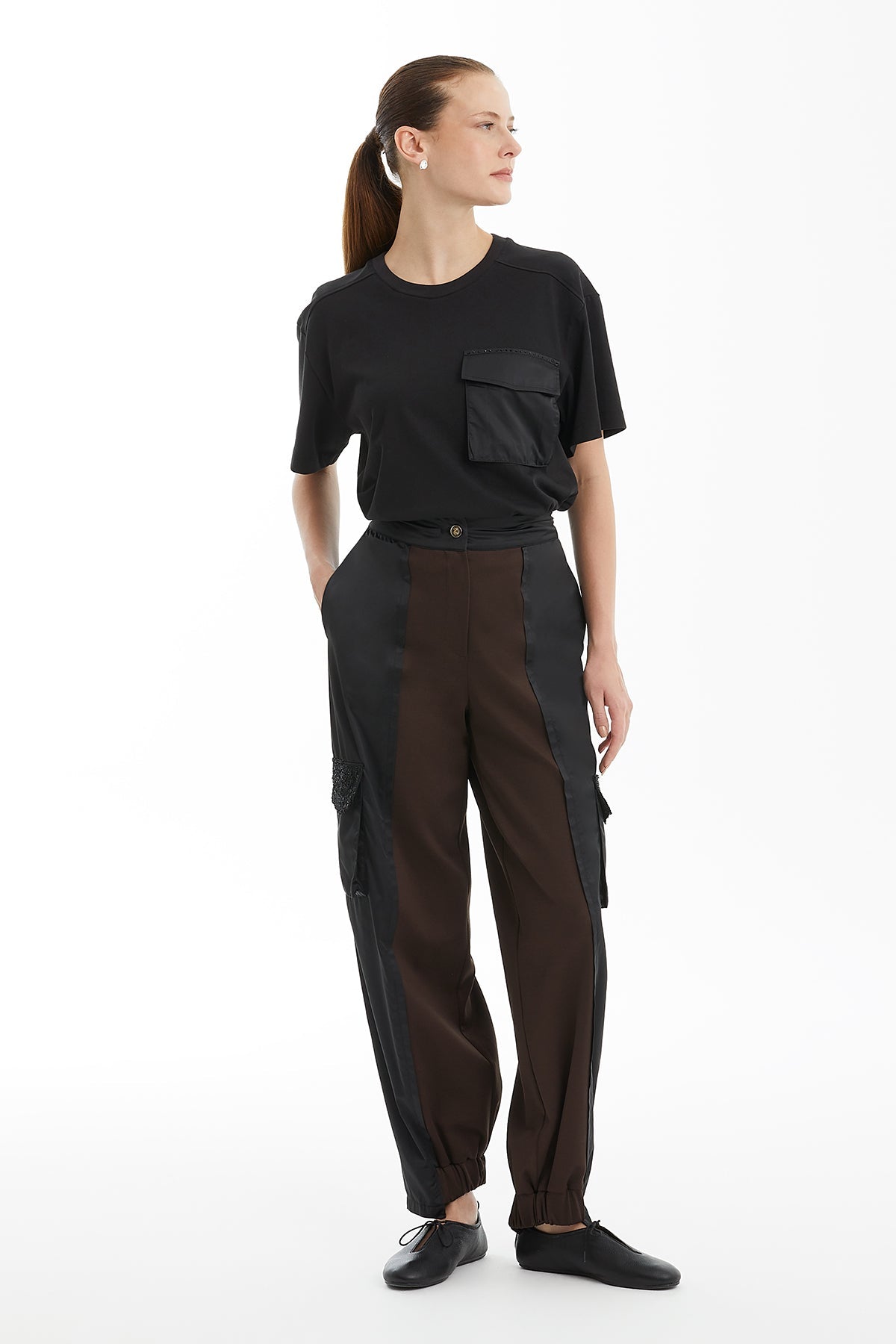 Brown Contrast Technical Fabric Trousers