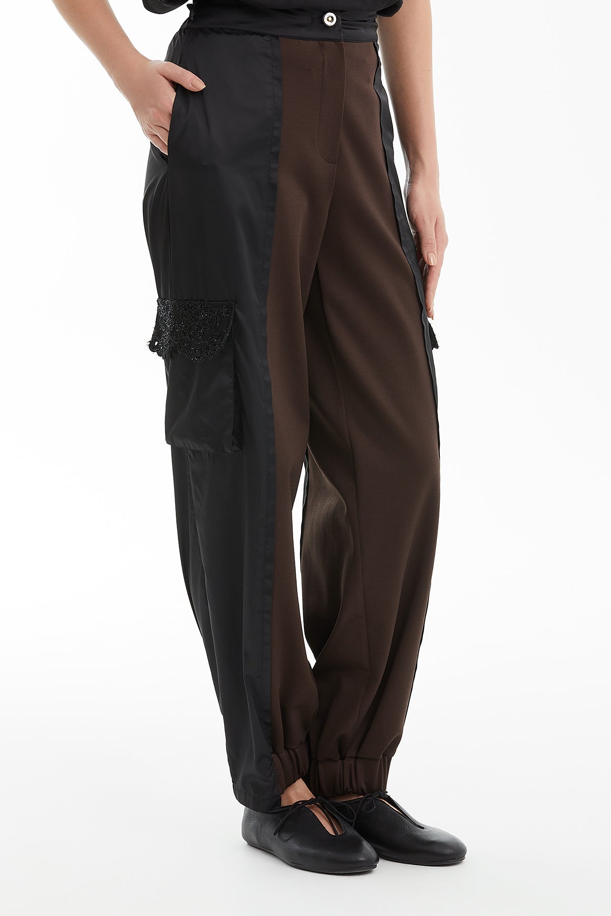 Brown Contrast Technical Fabric Trousers
