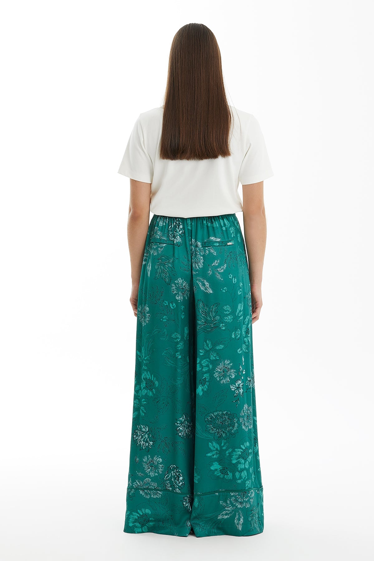 Green Floral Wide-Leg Trousers
