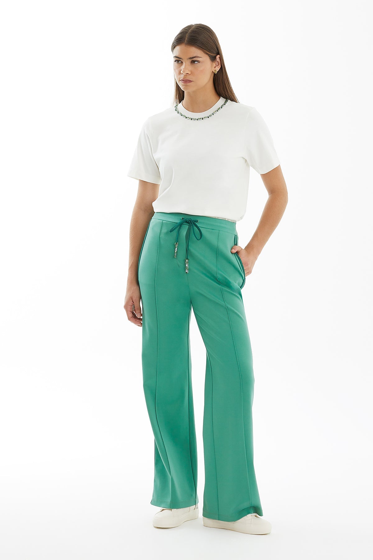 Green Side-Piped Track Pants