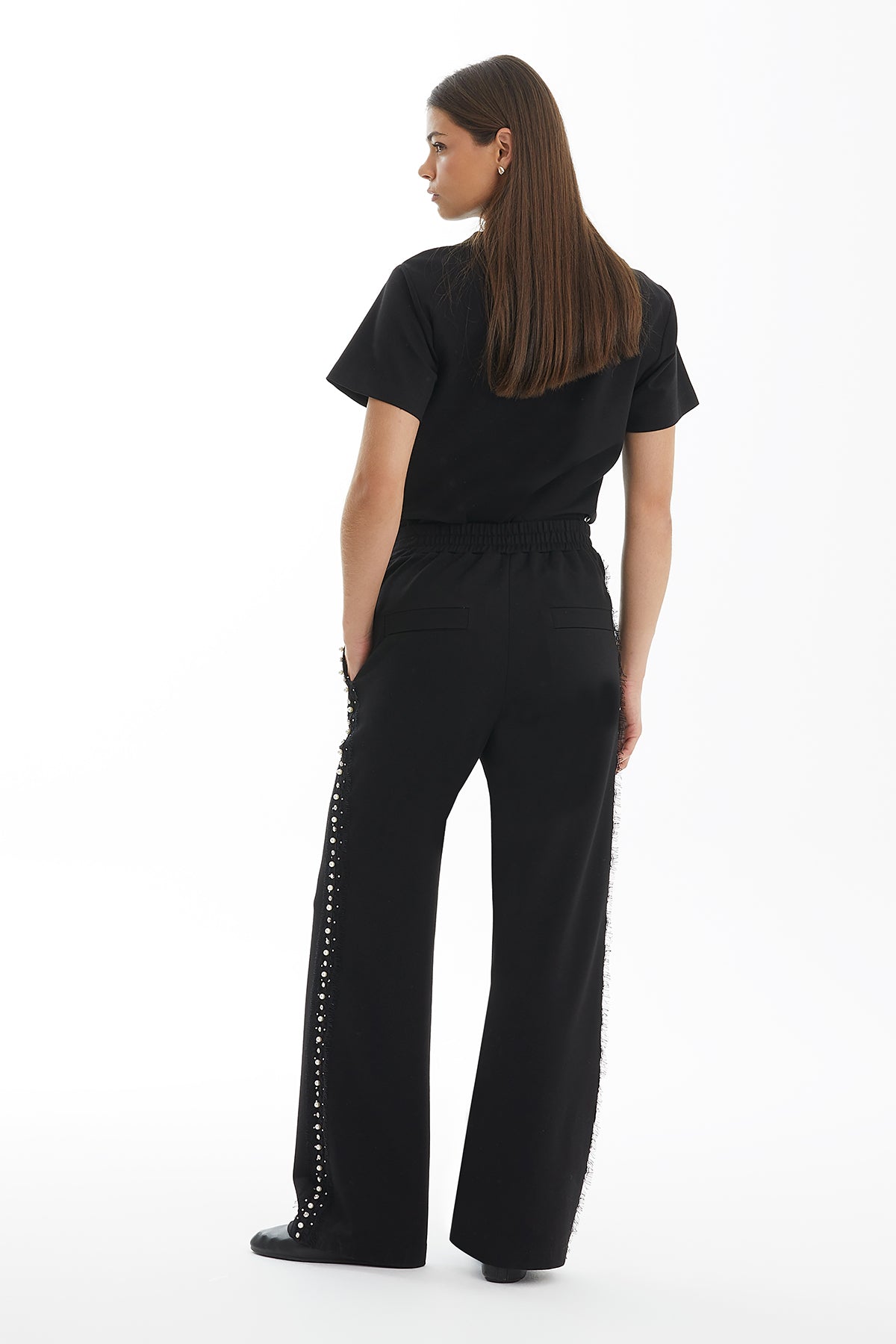Black Crystal & Pearl-Embellished Pants