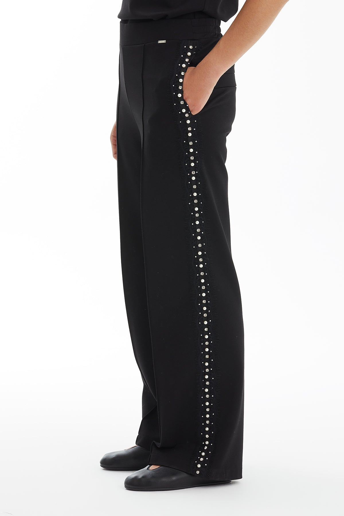 Black Crystal & Pearl-Embellished Pants