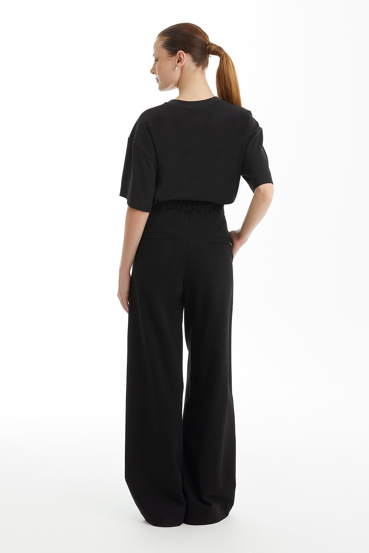 Black Mesh-Detail Embroidered Pants