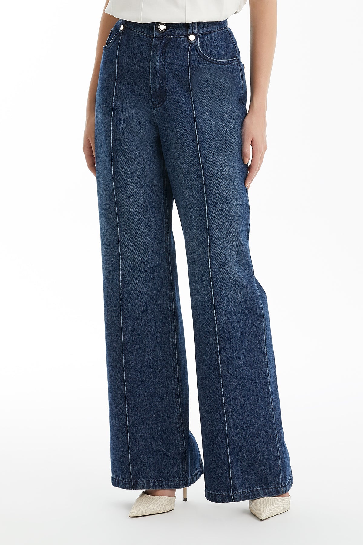 Blue Slit-Hem Denim Pants