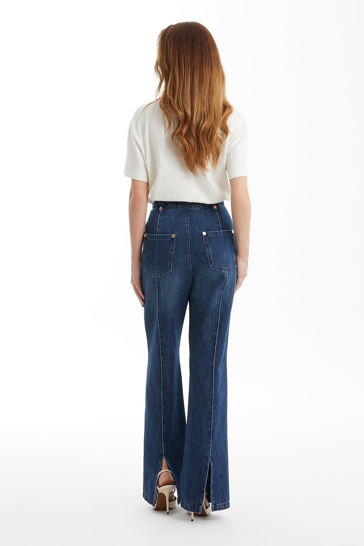 Blue Slit-Hem Denim Pants