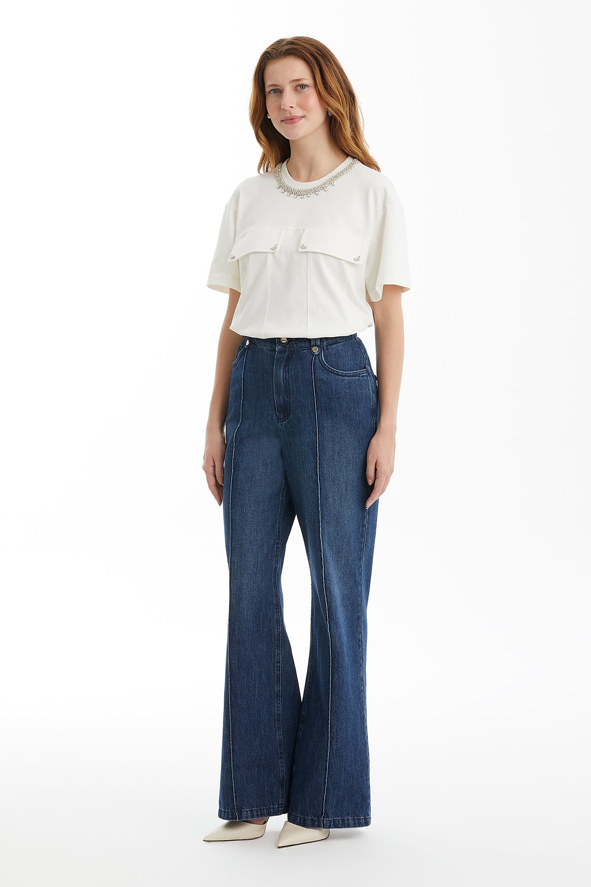 Blue Slit-Hem Denim Pants