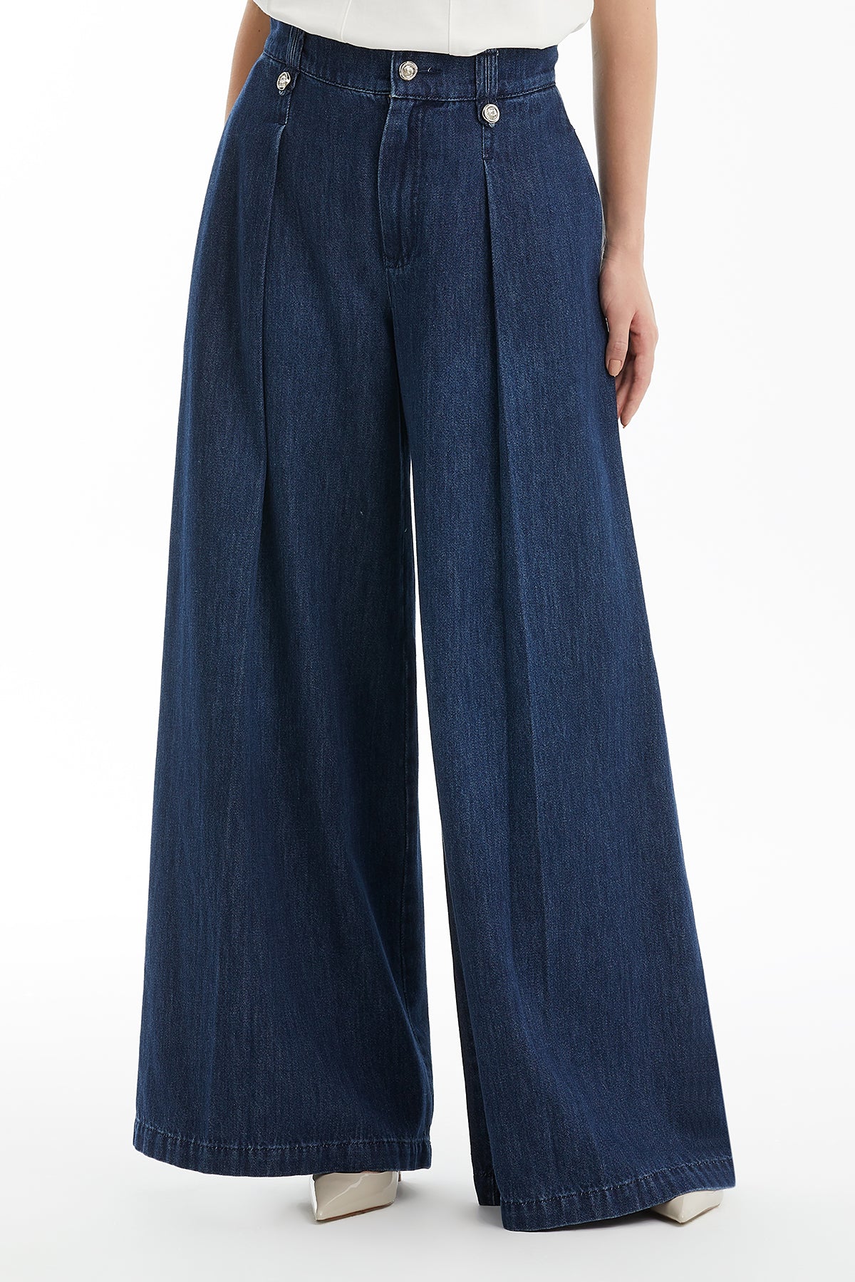 Blue Wide-Leg Denim Pants