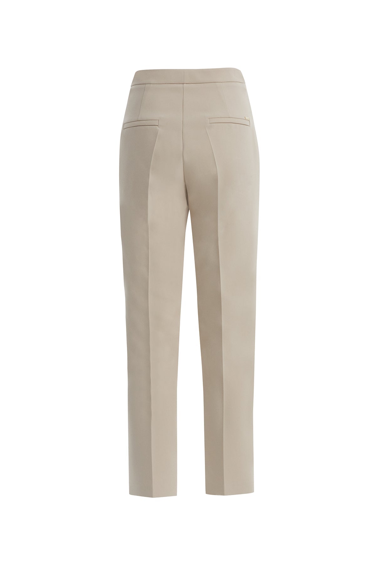 Beige Straight-Leg Hook-Closure Pants