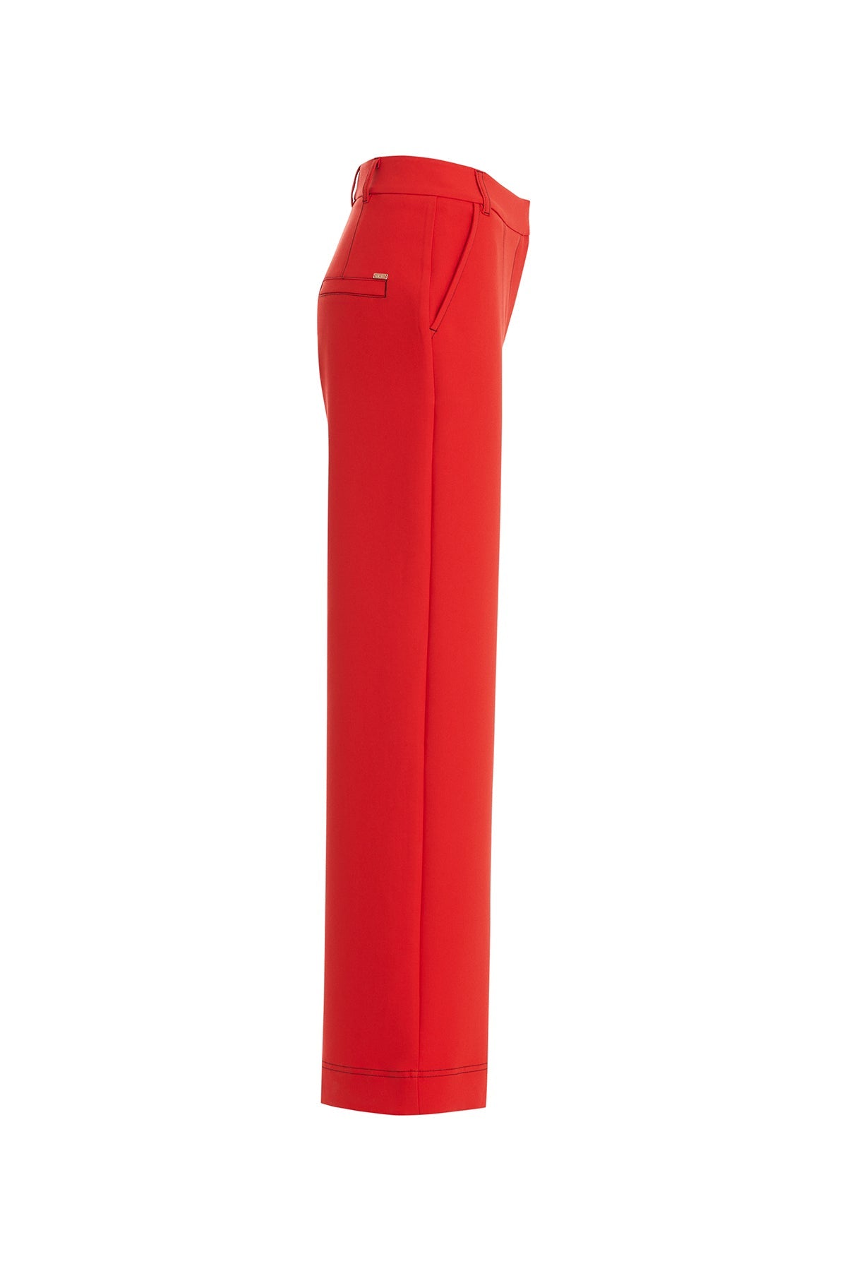 Red Contrast Topstitched Wide-Leg Pants
