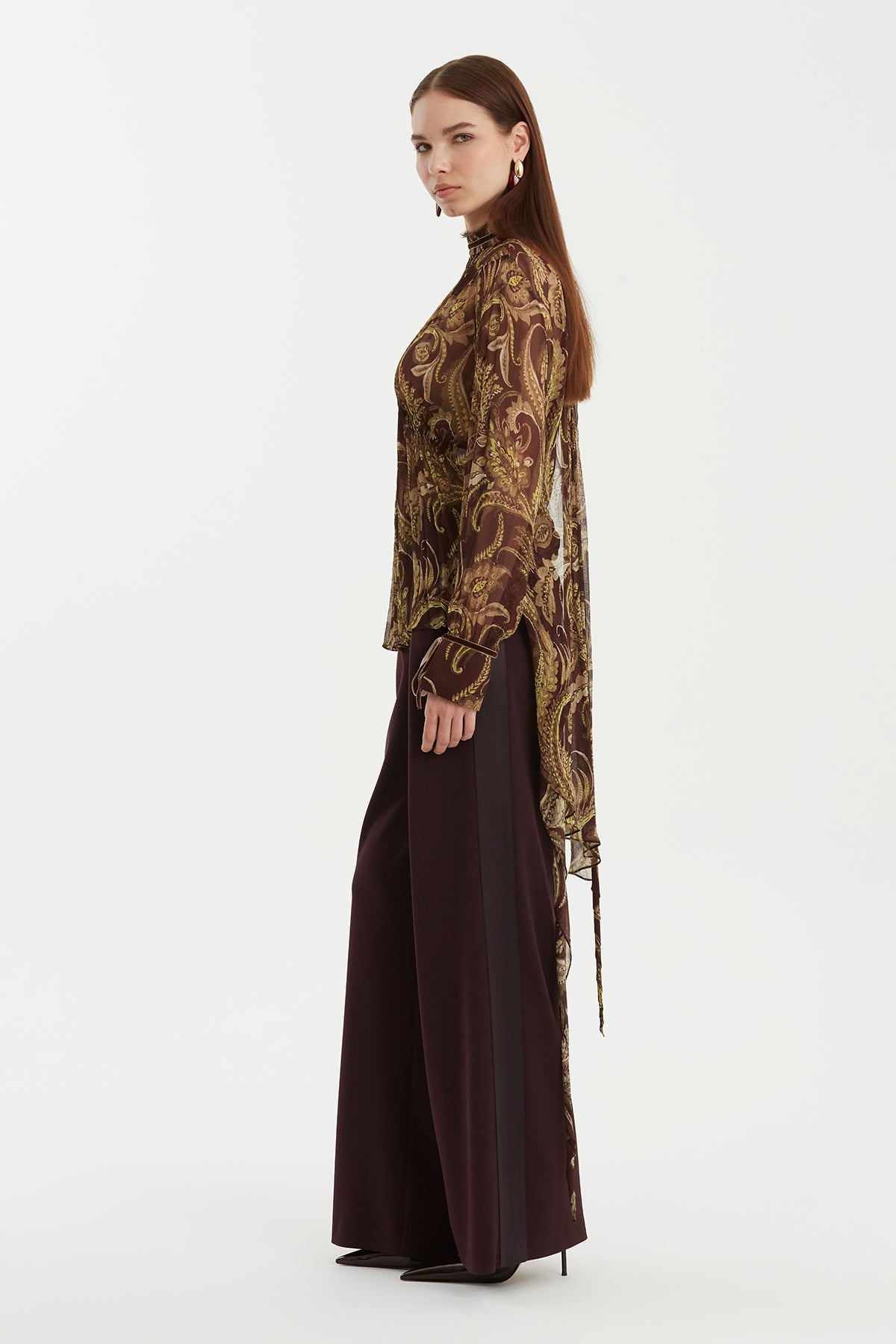 Velvet-Tie Patterned Blouse