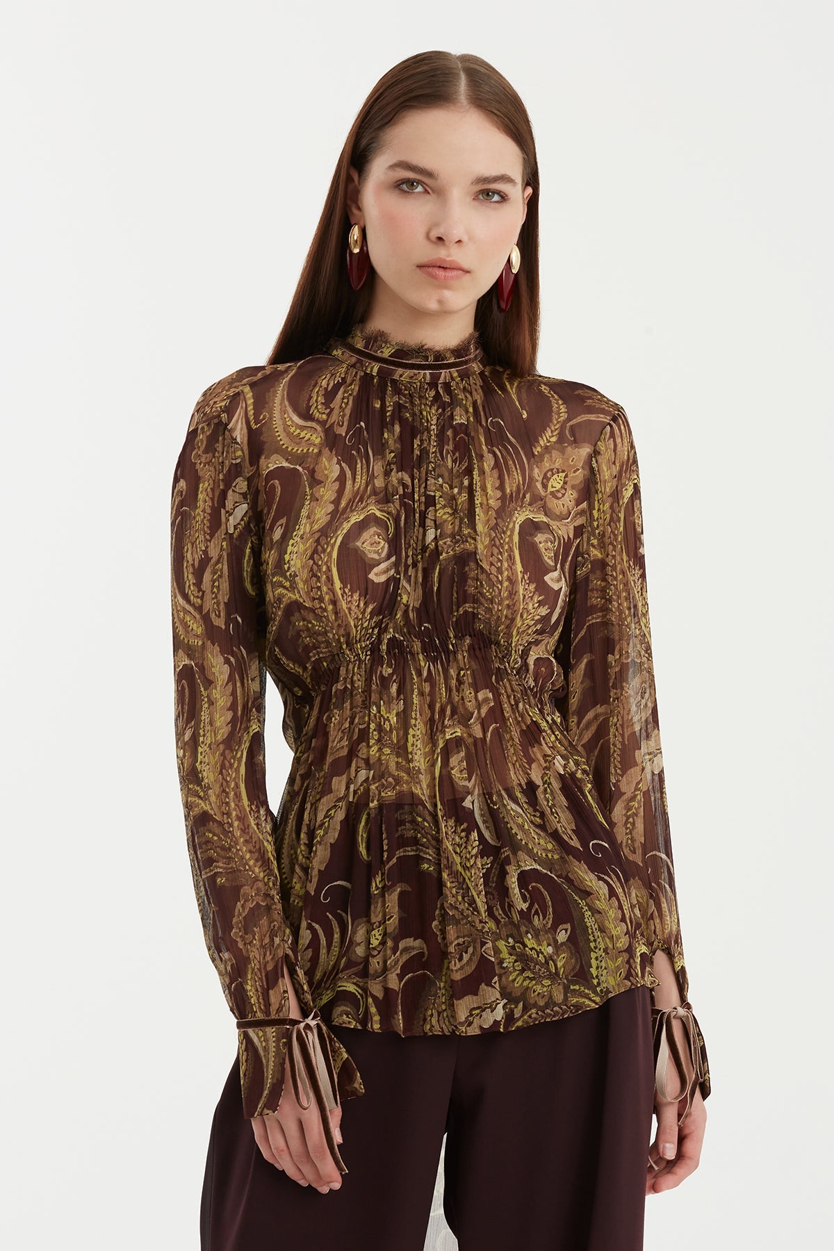 Velvet-Tie Patterned Blouse