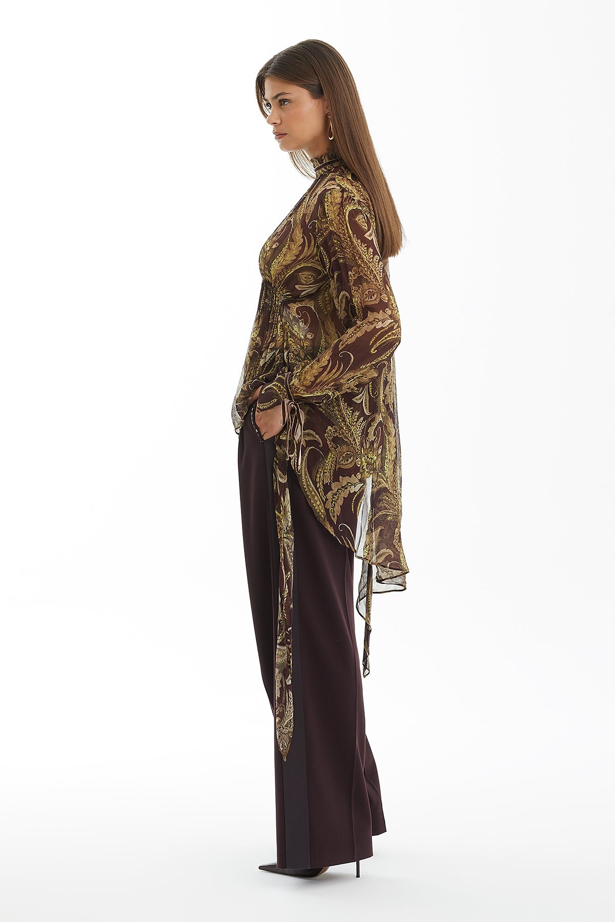 Velvet-Tie Patterned Blouse