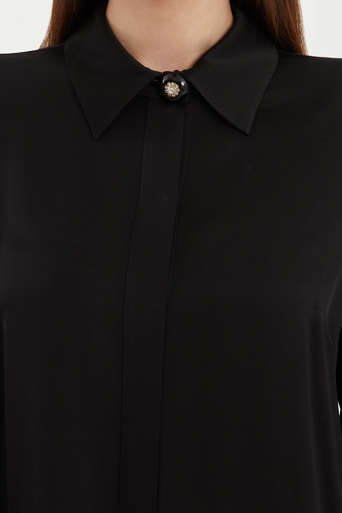 Black Brooch-Collar Shirt