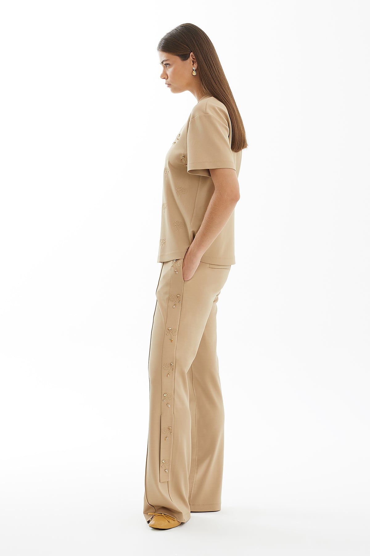 Beige Raised Embroidery T-Shirt