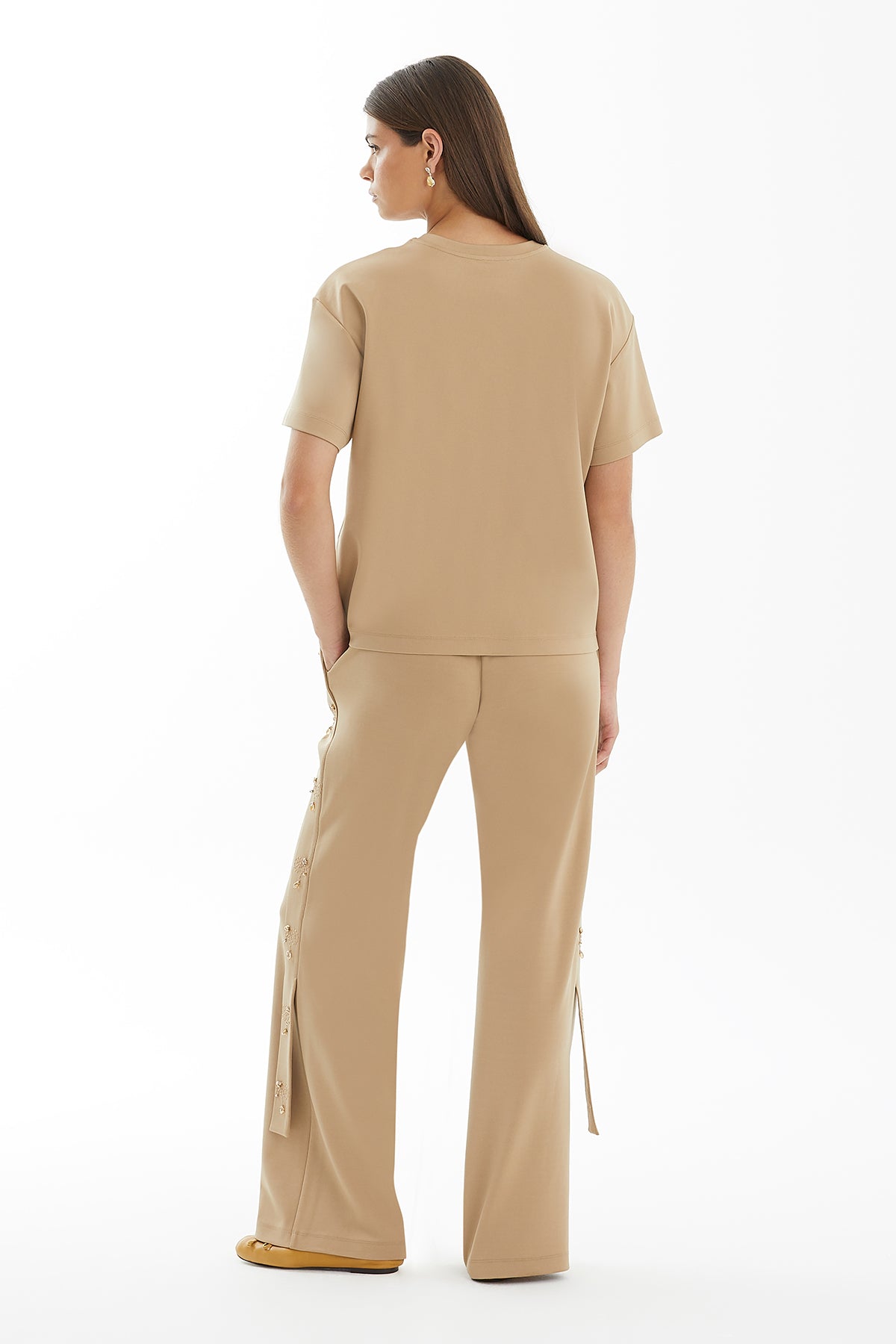 Beige Raised Embroidery T-Shirt