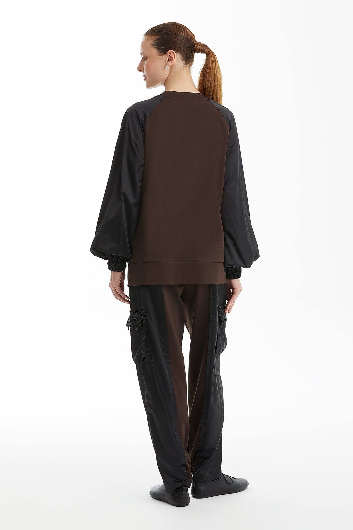 Brown Zip-Detail Embroidered Sweatshirt