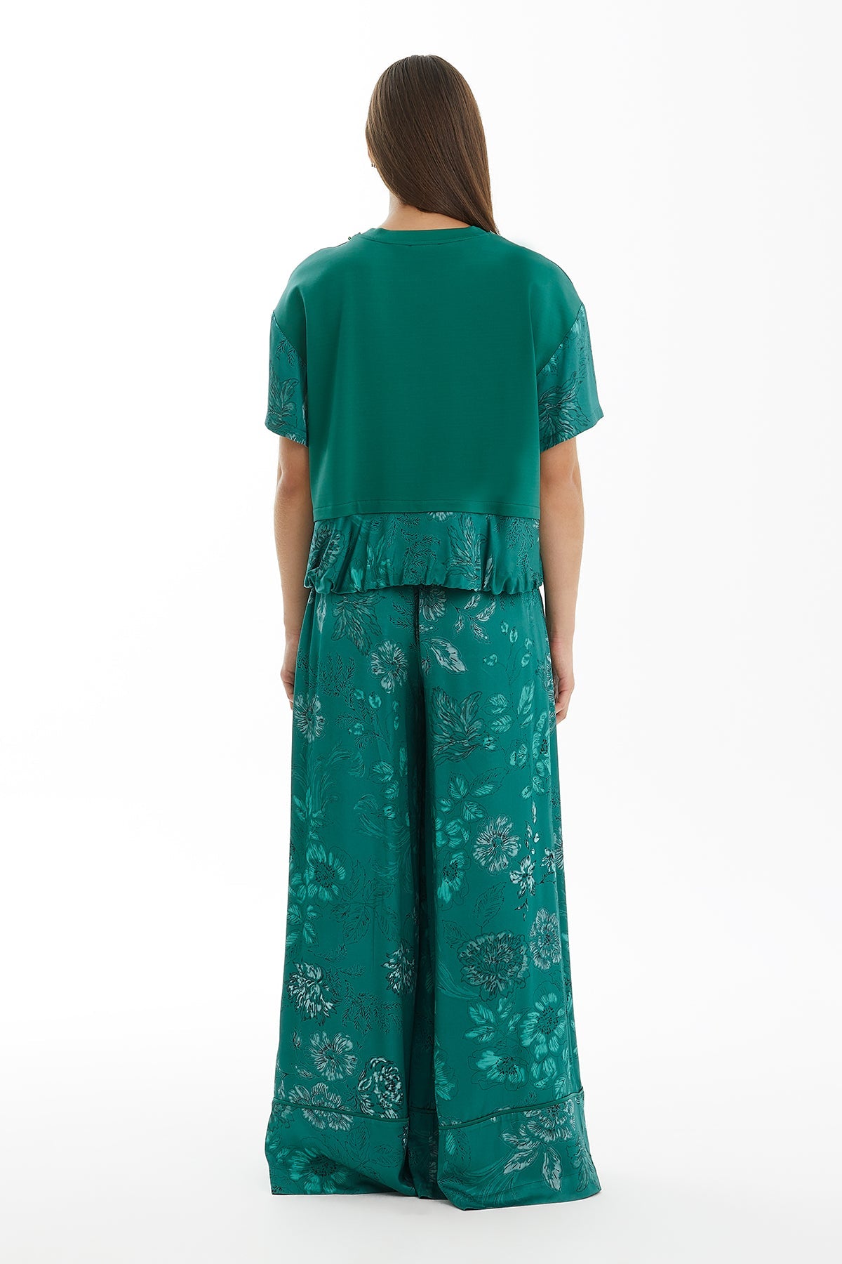 Green Relaxed-Fit Contrast Pattern Blouse